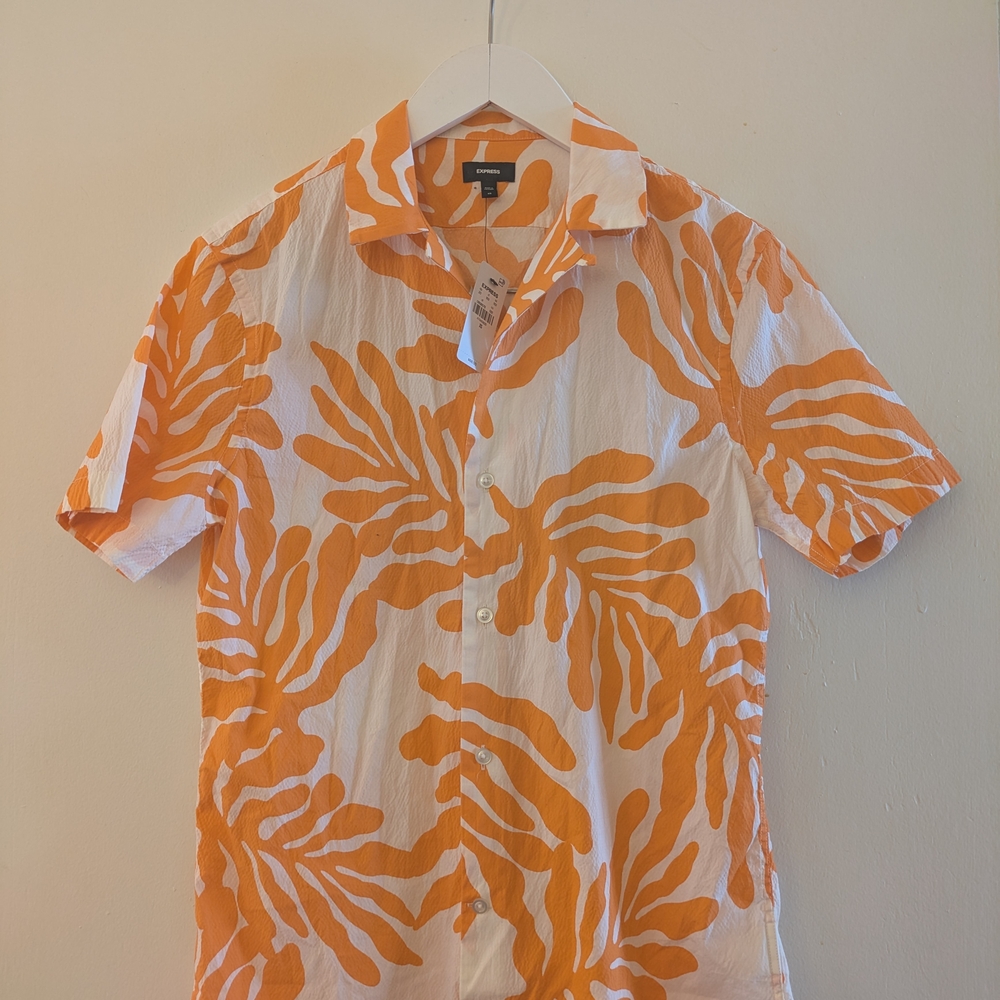 Orange and White Patterned Men's Shirt